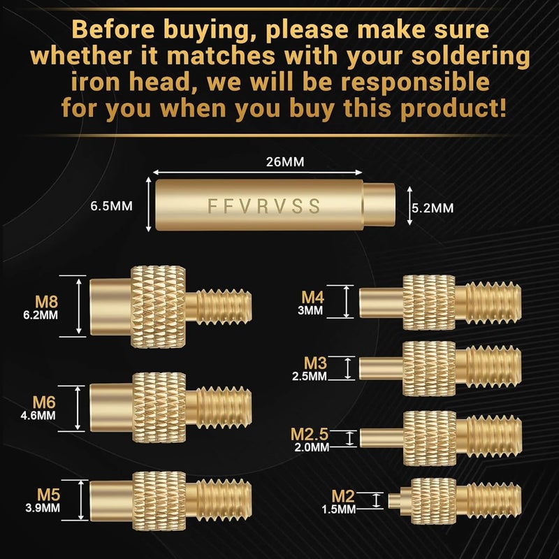 FFVRVSS 8x Premium Heat Set Insert Tool kit, for Threaded inserts M2 M2.5 M3 M4 M5 M6 M8, Soldering Iron Tips for Plastic 3D Printer Users, Compatible FX-888D 900M T18 Irons, Great value 3D Printer Components - Image 2